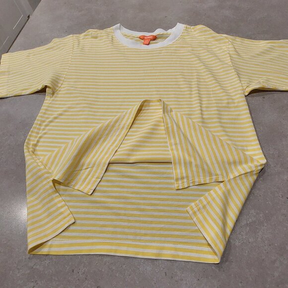 JOE FRESH Women's 100% Cotton Yellow/White Stripes Short Sleeves T-Shirt - S/P - Picture 1 of 9